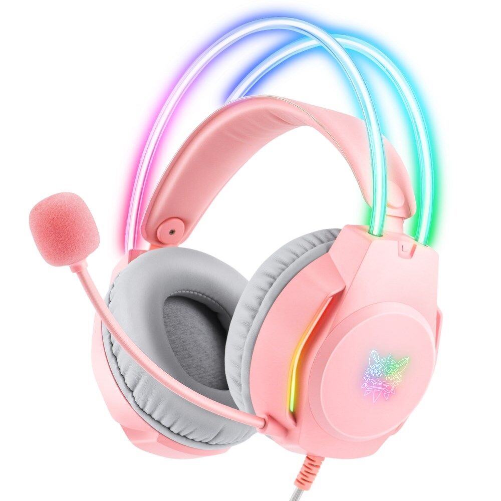 HEADPHONE GAMING ONIKUMA X26 PINK DENGAN NOISE REDUCTION KABEL UNTUK PENCAHAYAAN RGB ORIGINAL